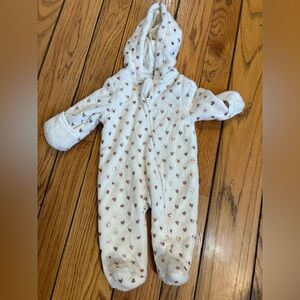 Valentines Heart Cozy Plush White Pink Heart Infant Baby Onesie Sleeper 0-3mo